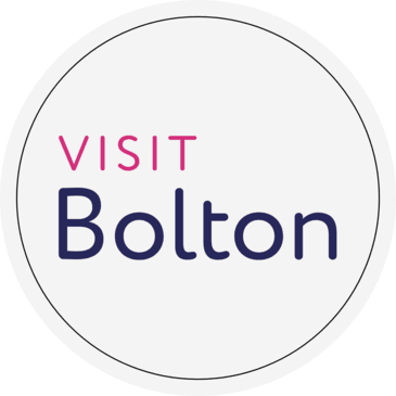 Graphic shows a white circle with the words 'Visit Bolton'